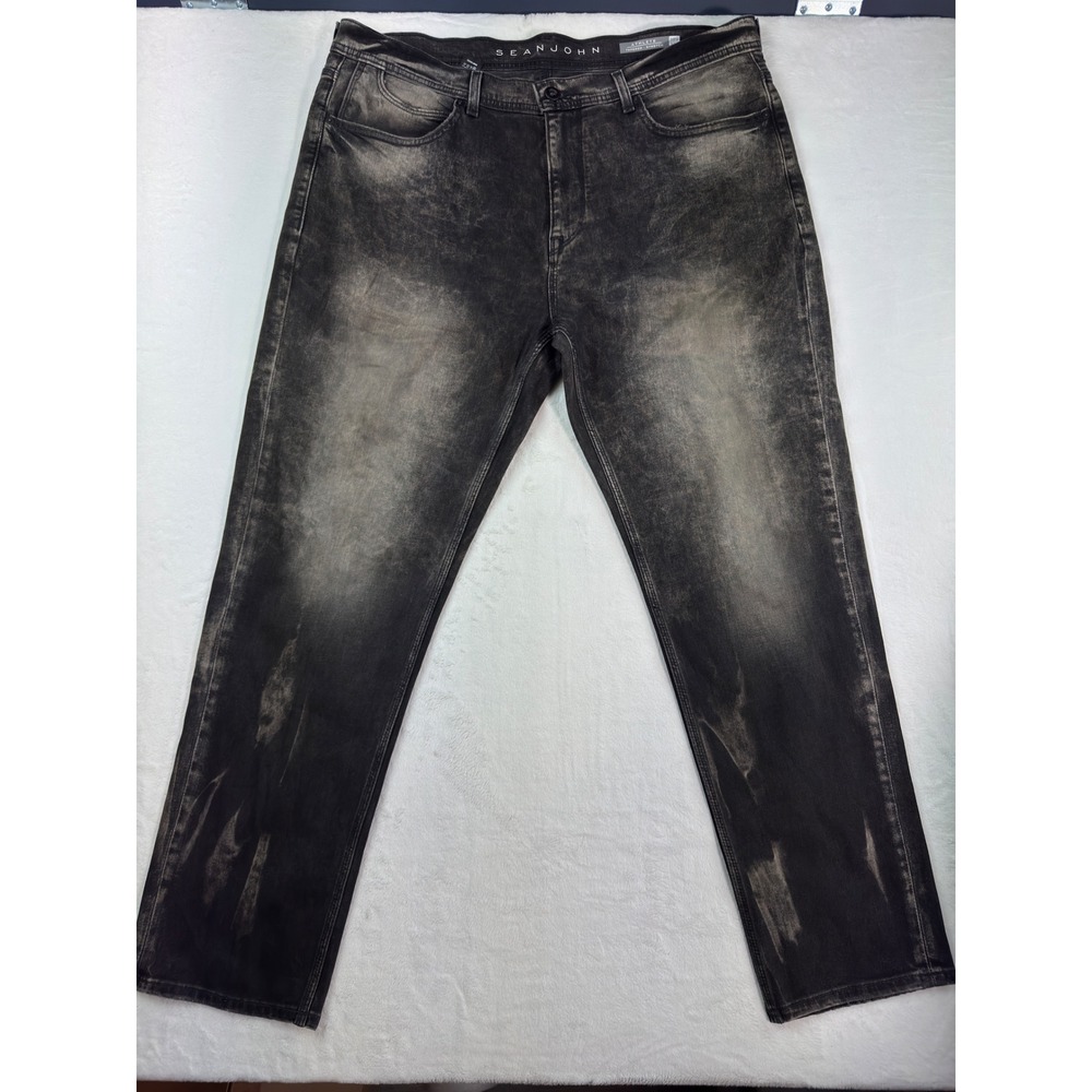 Sean John Athlete Tapered Stretch Jeans Mens 38x32 Black Acid Wash Denim Pants